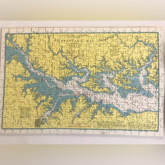 Chesapeake Bay MD Chart Map Wood Jigsaw Puzzle Lands End in bag Complete 308 Pc - Picture 1 of 8